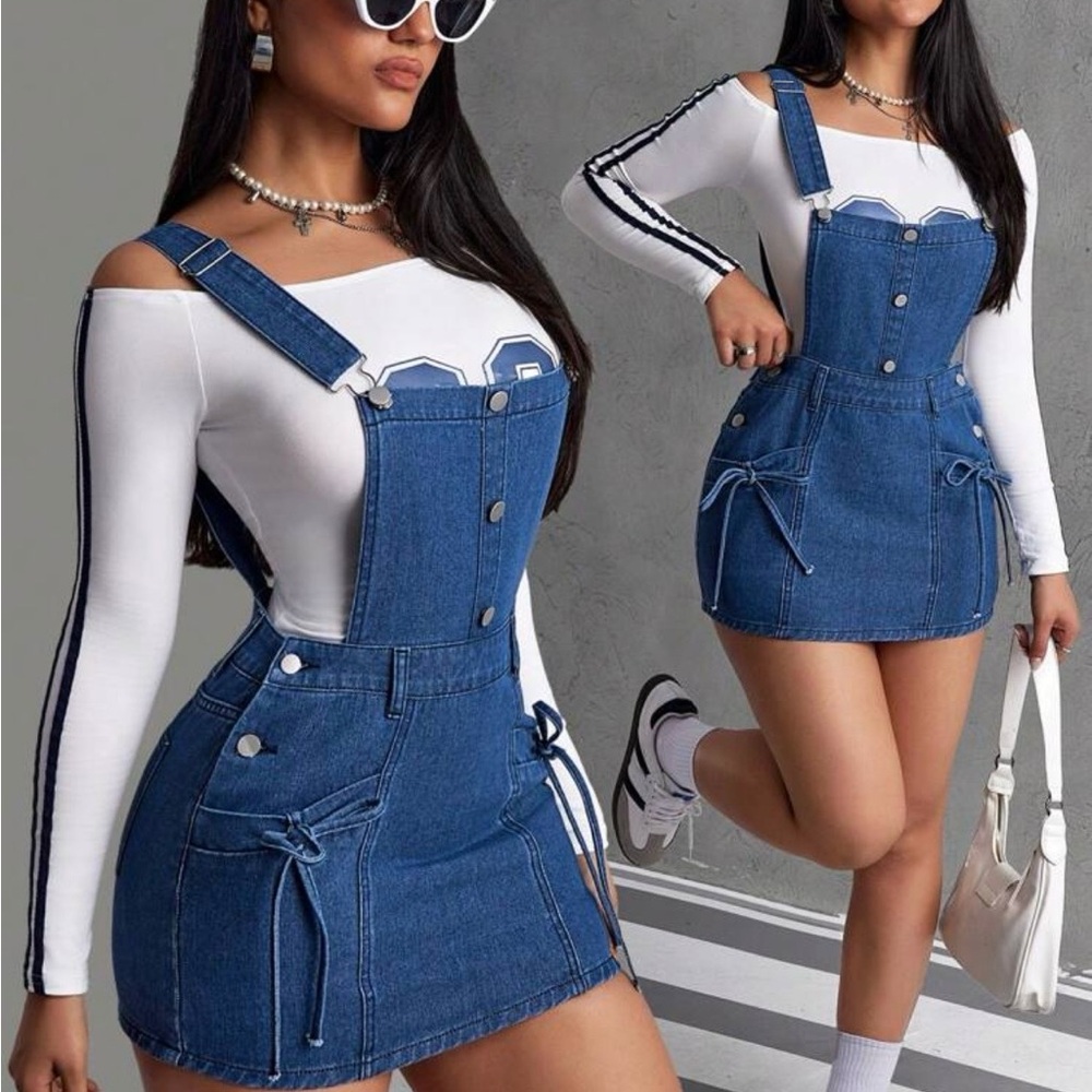 SHEIN Blue Denim Overall Dress
